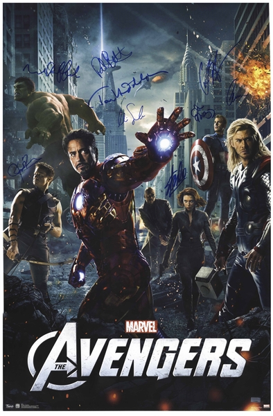 Stan Lee Signed ''The Avengers'' Poster -- Also Signed by 8 Members of the 2012 Film's Cast